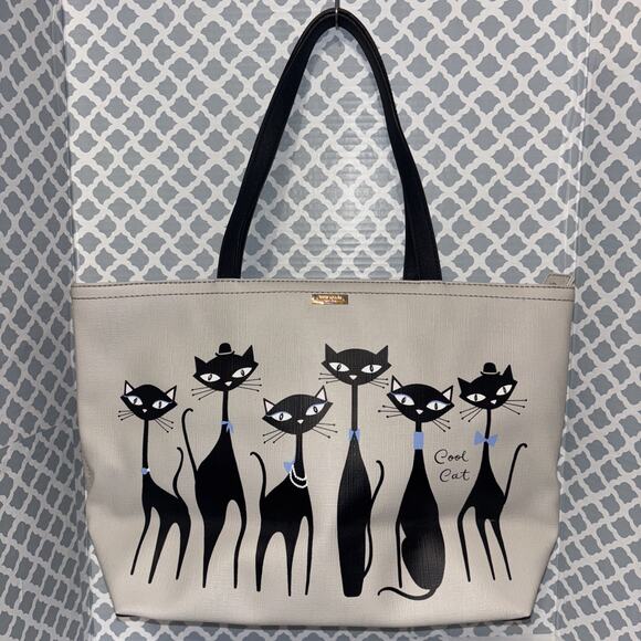 Kate Spade Large Jazz Things Up Cool Cat Kitty Francis Tote Purse Bag NWOT - Picture 1 of 14
